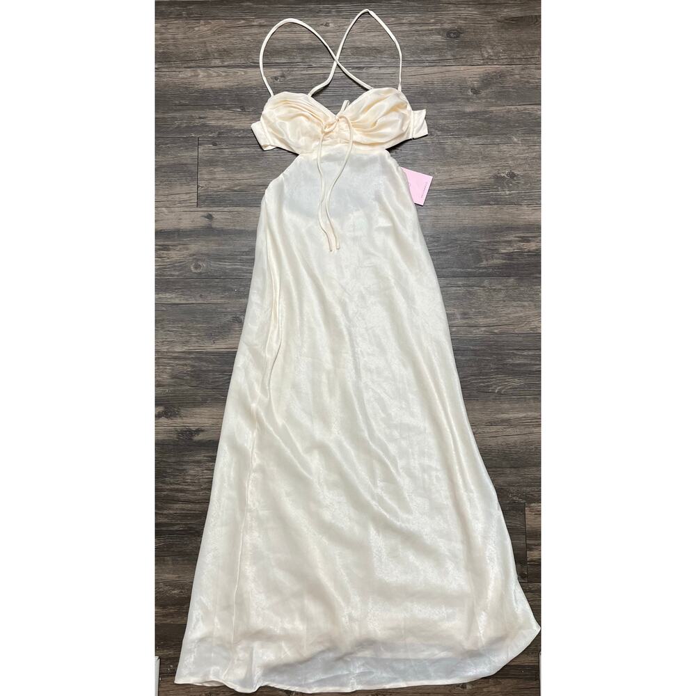 Hello Molly Champagne Satin Maxi Dress Magic In Her Vibe Open Back M Coquette - Picture 4 of 10